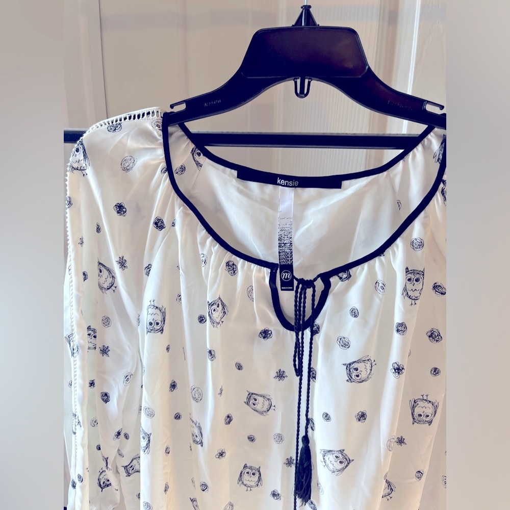 Kensie Owl Print Mini Dress With Tassels